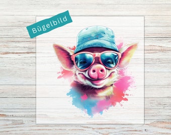 Bügelbild Schwein / Schweinchen - Watercolor | Bügelbilder für Kinder und Erwachsene | Applikationen zum Aufbügeln | Bügel Patches  | BB97