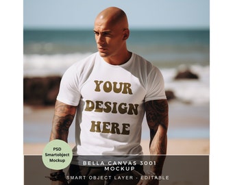 Weißes T Shirt Mockup for Print on Demand / Bella Canvas 3001 / Herren T Shirt Mockup / Tshirt Photoshop Mockup / Tattoos und Glatze / MK005