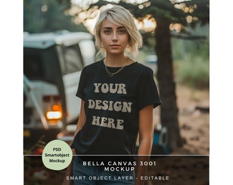 Camping Mockup for POD / Womens TShirt Mockup /T shirt Mockup Black /PSD T Shirt Mockup /Black Tee Shirt Template / Bella Canvas 3001 /MK080