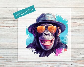 Bügelbild Schimpanse- Watercolor | Bügelbilder für Kinder und Erwachsene | Applikationen zum Aufbügeln | Bügel Patches  | BB83