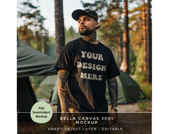 T shirt Mockup Black / PSD T Shirt Mockup / Camping Mockup for Print on Demand / Black Tee Shirt Template / Bella Canvas 3001 / MK034