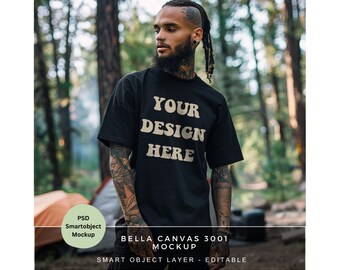 Tshirt Photoshop Mockup /Camping Shirt Mockup /Schwarzes T Shirt Mockup für Print on Demand /Bella Canvas 3001 /Herren T Shirt Mockup /MK035