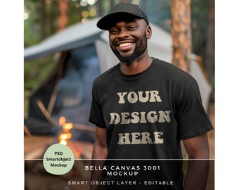 Schwarzes T Shirt Mockup for Print on Demand /Tshirt Photoshop Mockup /Camping Shirt Mockup /Bella Canvas 3001 /Herren T Shirt Mockup /MK039