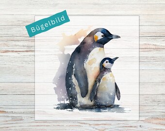 Bügelbild -Pinguine Watercolor 2- Bügelbilder für Kinder und Erwachsene | Applikationen zum Aufbügeln | Bügel Patches  | BB53