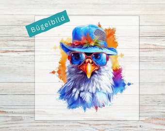 Bügelbild Henne - Watercolor | Bügelbilder für Kinder und Erwachsene | Applikationen zum Aufbügeln | Bügel Patches  | BB94