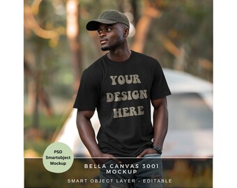 Camping Shirt Mockup /Schwarzes T Shirt Mockup for Print on Demand /Bella Canvas 3001 /Herren T Shirt Mockup /Tshirt Photoshop Mockup /MK031