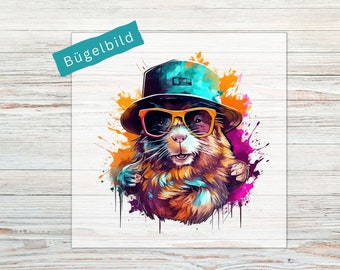 Bügelbild Hamster - Watercolor | Bügelbilder für Kinder und Erwachsene | Applikationen zum Aufbügeln | Bügel Patches  | BB78