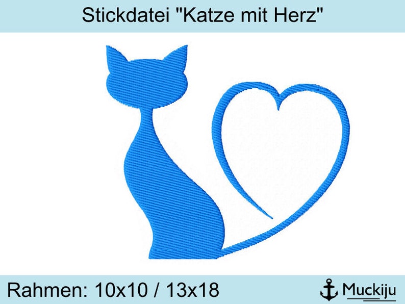Stickdatei Katze mit Herz 10x10 & 13x18 Etsy