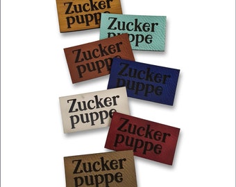 Premium Label -Zuckerpuppe- viele Farben - 55x30 / Kunstleder Label / KL040