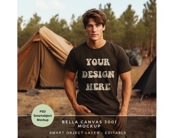 T shirt Mockup Black / PSD T Shirt Mockup / Camping Mockup for Print on Demand / Black Tee Shirt Template / Bella Canvas 3001 / MK076