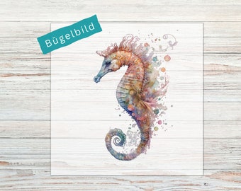 Bügelbild -Seepferdchen Watercolor- Bügelbilder für Textilien | Applikationen zum Aufbügeln | Bügelbilder für Erwachsene | BB42
