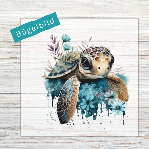 Bügelbild -Schildkröte blau- Aufbügler helle und dunkle Stoffe | Applikationen zum Aufbügeln | Bügelmotive für Kinder & Erwachsene | BB27