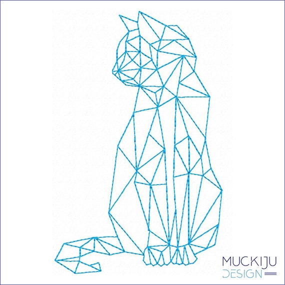 Embroidery File Origami Cat 16x26 Redwork Etsy