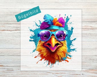 Bügelbild Huhn bunt - Watercolor | Bügelbilder für Kinder und Erwachsene | Applikationen zum Aufbügeln | Bügel Patches  | BB96