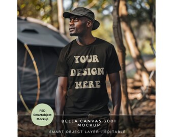 T shirt Mockup Black / PSD T Shirt Mockup / Camping Mockup for Print on Demand / Black Tee Shirt Template / Bella Canvas 3001 / MK038