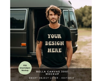 Camping Shirt Mockup /Schwarzes T Shirt Mockup for Print on Demand /Bella Canvas 3001 /Herren T Shirt Mockup /Tshirt Photoshop Mockup /MK074