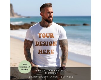 Weißes T Shirt Mockup for Print on Demand / Bella Canvas 3001 / Herren T Shirt Mockup / Tshirt Photoshop Mockup / MK024