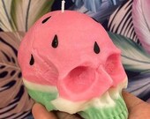 Watermelon skull candle