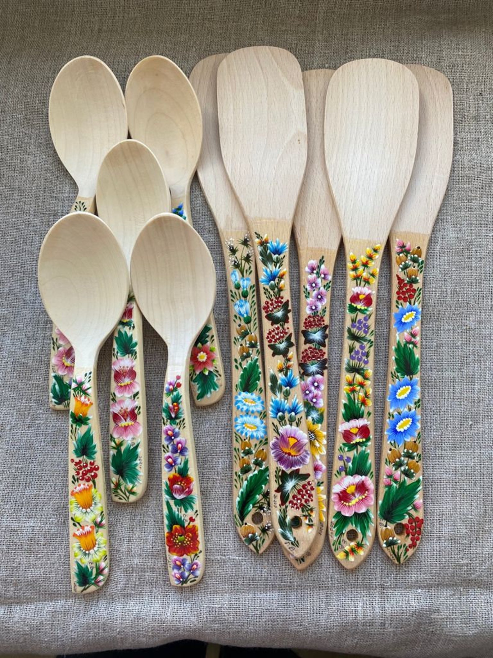 Set of 10 Wooden Spoons & Paddles New House Gift Painted Etsy
