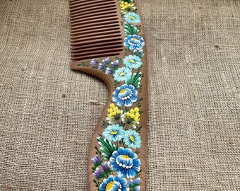 Ukrainian Painted Wooden Comb, Handmade Hair Care Doublesided Decorative Hair Accessory, Ukrainian Authentic Wooden Floral Petrikivka Comb