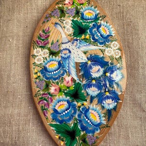 Ukrainian Wooden Painted Plate, Bird Couple Wedding Gift Ukrainian Plate, Authentic Style, Red Kalyna Collectible Plate, Birthday Gift