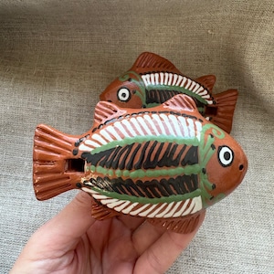 Ukrainische Ton 2 Fisch Paar, Pfeifen Spielzeug Rassel, Handgemachte Kinder Spielzeug Natürliche Ton Toot Ukrainische Ukrainische Traditionelle Sammler Fisch