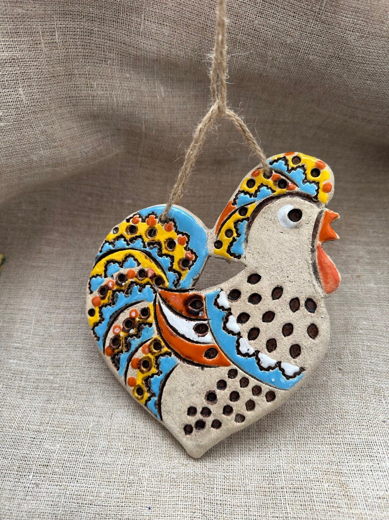 Ukrainian Clay Rooster Ornament, Rustic Hanging Decor, Handmade - Etsy