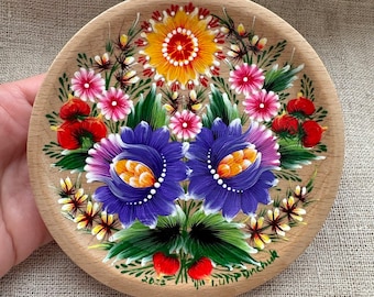 Ukrainian Painted Plate, Blue Flowers, Wheat, Daisies & Bees, Ornamental Collectible Plate, Authentic Style, New Home Wall Decor, House Gift