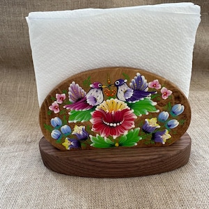 Portatovaglioli dipinto a mano, Portatovaglioli dipinto con girasoli in legno, Portalettere Petrykivka, Portatovaglioli da cucina in arte ucraina
