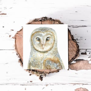 Cartão de saudação com impressão de coruja de celeiro em aquarela