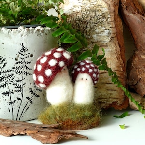 Handmade Felted Forest Keeper Pair – Needle Felted Mushroom Duo – Unique Wool Woodland Art – Made to Order