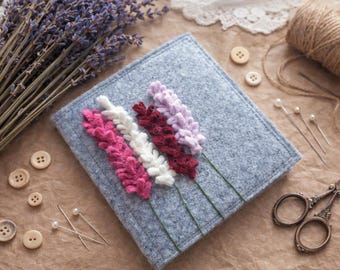 Felt Needle Book with Lavender Flowers