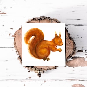 Wenskaart met aquarel rode eekhoorn