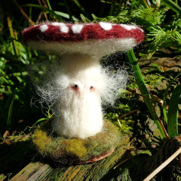Fungo di Amanita muscaria (Sambuco) in feltro ad ago – Scultura in lana fatta a mano – Decorazione boschiva – Regalo in stile cottagecore – Realizzato su ordinazione