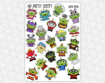 Sticker Sheet Alien Remix Stickers | Toy Story Aliens Gift Party Favors Planner Planning Bullet Junk Journal Scrapbook Pretty Sheepy