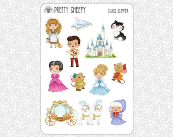 Sticker Sheet Glass Slipper Stickers | Cinderella Gift Party Favors Planner Planning Bullet Junk Journal Scrapbook Pretty Sheepy