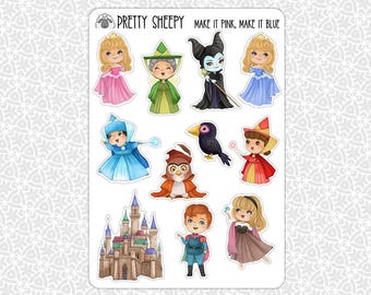 Sticker Sheet Make it Pink, Make it Blue Stickers | Aurora Sleeping Beauty Princess Gift Party Favor Planner Planning Junk Journal
