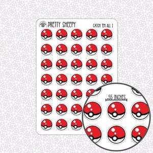 Sticker Sheet Catch 'em All Stickers | Anime Stickers Video Game Gift Party Favors Planner Planning Bullet Journal Junk Journal Scrapbook