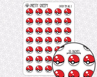 Sticker Sheet Catch 'em All Stickers | Anime Stickers Video Game Gift Party Favors Planner Planning Bullet Journal Junk Journal Scrapbook