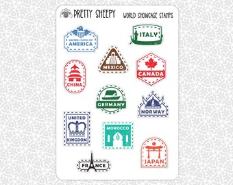 Sticker Sheet Epcot World Showcase Stamps Stickers | WDW Trip Souvenir Gift Planner Bullet Junk Journal Scrapbook Pretty Sheepy