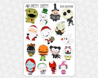 Neon Nightmare Stickers | Halloween Disney Gift Idea Party Favors Planner Planning Bullet Junk Journal Scrapbook Stocking Stuffer