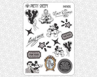 Sticker Sheet Partners Walt & Mickey Stickers | Walt Gift Party Favors Planner Planning Bullet Junk Journal Scrapbook Pretty Sheepy