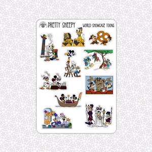 Sticker Sheet World Showcase Toons Stickers | Epcot Gift Planner Planning Bullet Journal Junk Journal Scrapbook