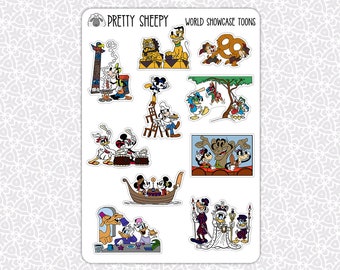 Sticker Sheet World Showcase Toons Stickers | Epcot Gift Planner Planning Bullet Journal Junk Journal Scrapbook Pretty Sheepy