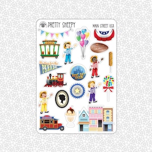Sticker Sheet Main Street USA Stickers | Magic Kingdom Gift Party Favors Planner Planning Bullet Junk Journal Scrapbook