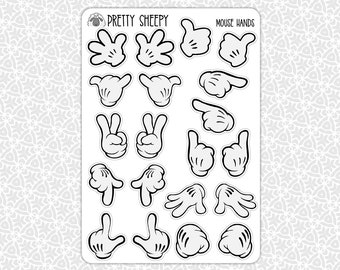 Sticker Sheet Mouse Hands Stickers | Mickey Gift Party Favors Planner Planning Bullet Junk Journal Scrapbook Pretty Sheepy