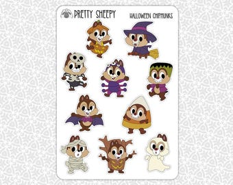 Sticker Sheet Halloween Chipmunks Stickers | Disney Gift Party Favors Boo Basket Planner Planning Bullet Junk Journal Scrapbook