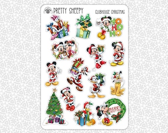 Sticker Sheet Clubhouse Christmas Stickers | Mickey Gift Party Favors Planner Planning Bullet Junk Journal Scrapbook Pretty Sheepy