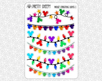 Sticker Sheet Mouse Christmas Lights Stickers | Christmas Gift Party Favors Planner Planning Bullet Junk Journal Scrapbook