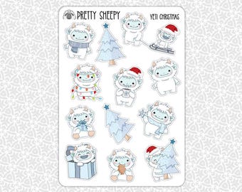 Sticker Sheet Yeti Christmas Stickers | Gift Party Favors Planner Planning Bullet Junk Journal Scrapbook Pretty Sheepy